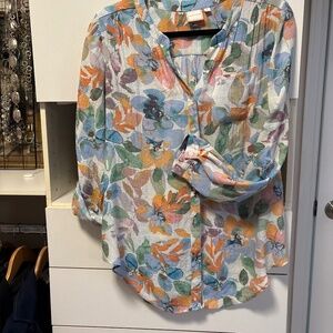 Ladies, watercolor, print, long sleeve button down blouse